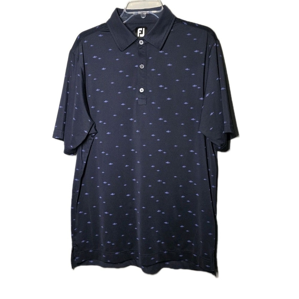 FootJoy Polo Men's Blue Medium All Over Fish Print Summer Golf Lightweight Shirt